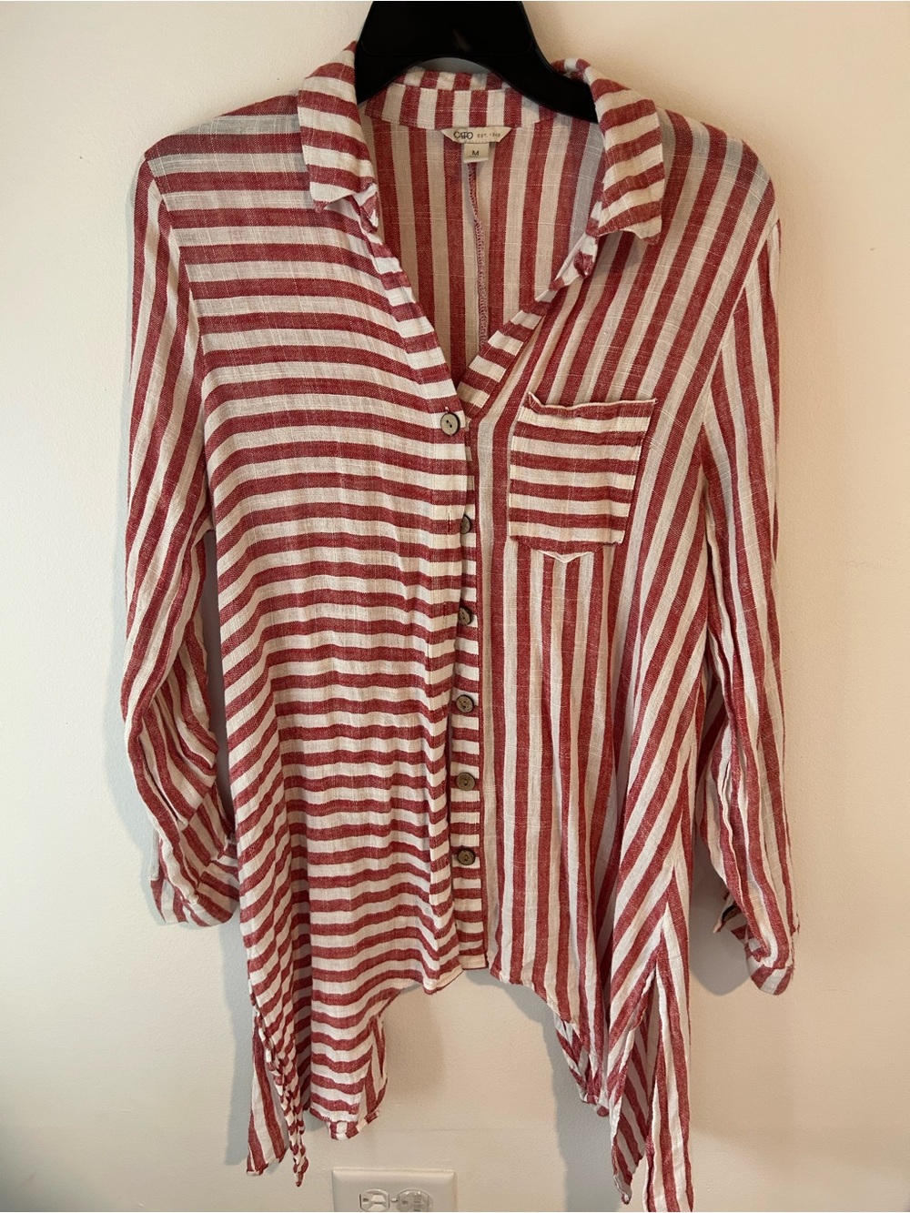 Cato Red and White Striped Button-Down Tunic